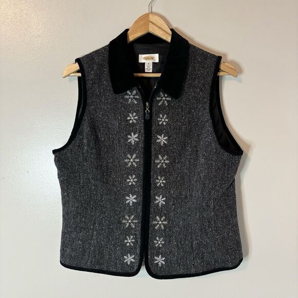 Talbots Jackets & Blazers - Talbots Herringbone Wool Silk Blend Full Zip Vest Snowflakes Velvet Sz M…